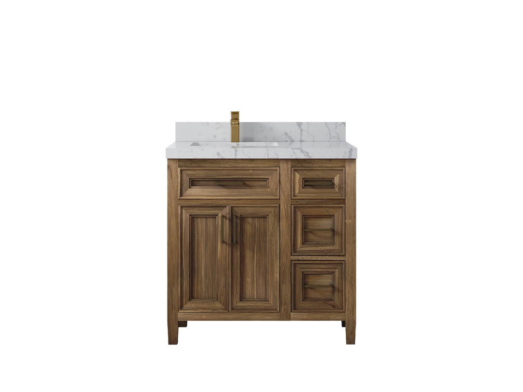 Santa Monica Teak Wood 36 in. W x 22 in. D Left Offset Sink Bathroom Vanity - Willow Bath and Vanity