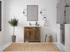 Santa Monica Teak Wood 36 in. W x 22 in. D Left Offset Sink Bathroom Vanity - photo 4