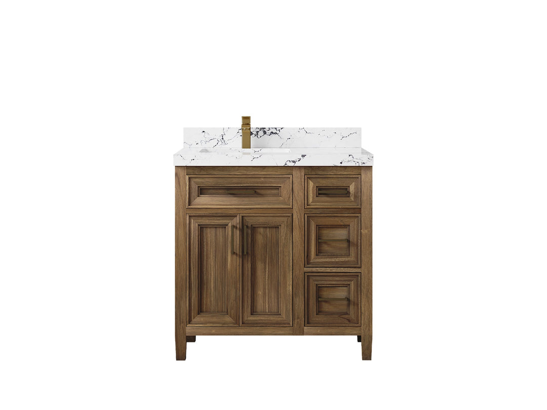 Santa Monica Teak Wood 36 in. W x 22 in. D Left Offset Sink Bathroom Vanity - Willow Bath and Vanity
