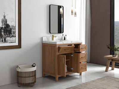 Santa Monica Teak Wood 36 in. W x 22 in. D Left Offset Sink Bathroom Vanity - Willow Bath and Vanity