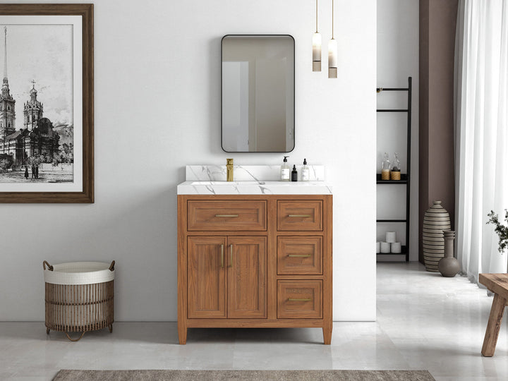 Santa Monica Teak Wood 36 in. W x 22 in. D Left Offset Sink Bathroom Vanity - photo 4