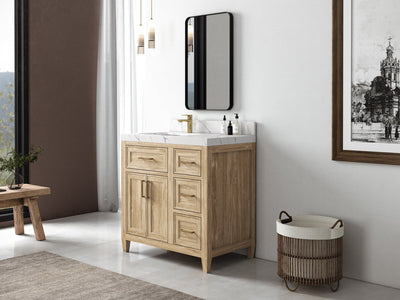Santa Monica Teak Wood 36 in. W x 22 in. D Left Offset Sink Bathroom Vanity - Willow Bath and Vanity