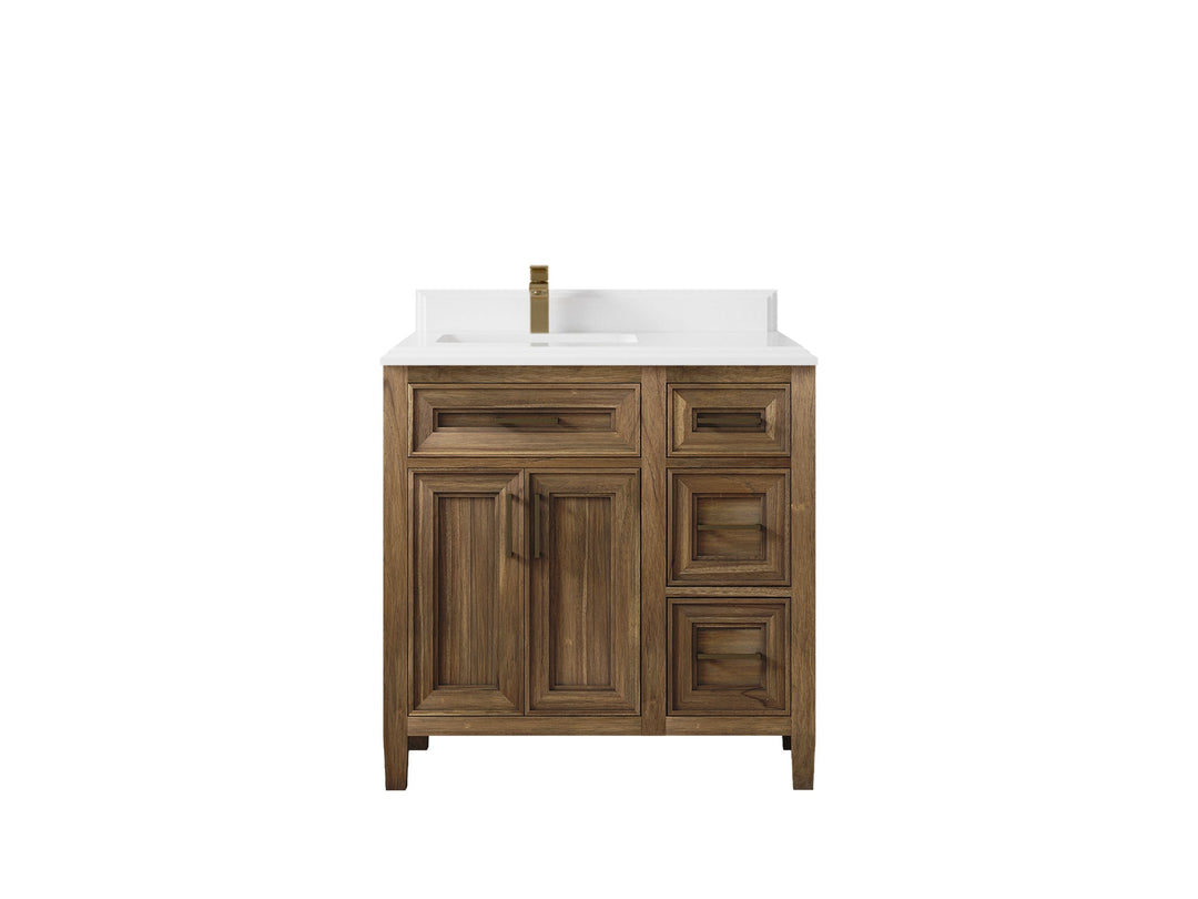 Santa Monica Teak Wood 36 in. W x 22 in. D Left Offset Sink Bathroom Vanity - Willow Bath and Vanity
