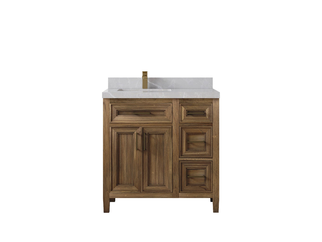 Santa Monica Teak Wood 36 in. W x 22 in. D Left Offset Sink Bathroom Vanity - Willow Bath and Vanity