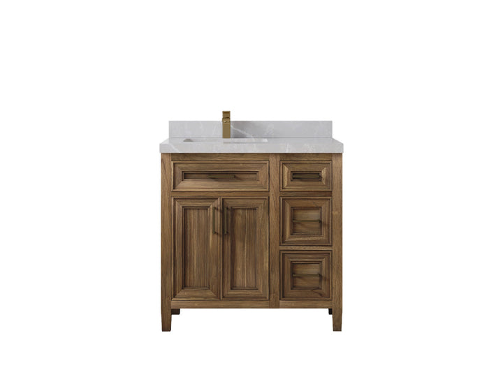 Santa Monica Teak Wood 36 in. W x 22 in. D Left Offset Sink Bathroom Vanity - photo 38