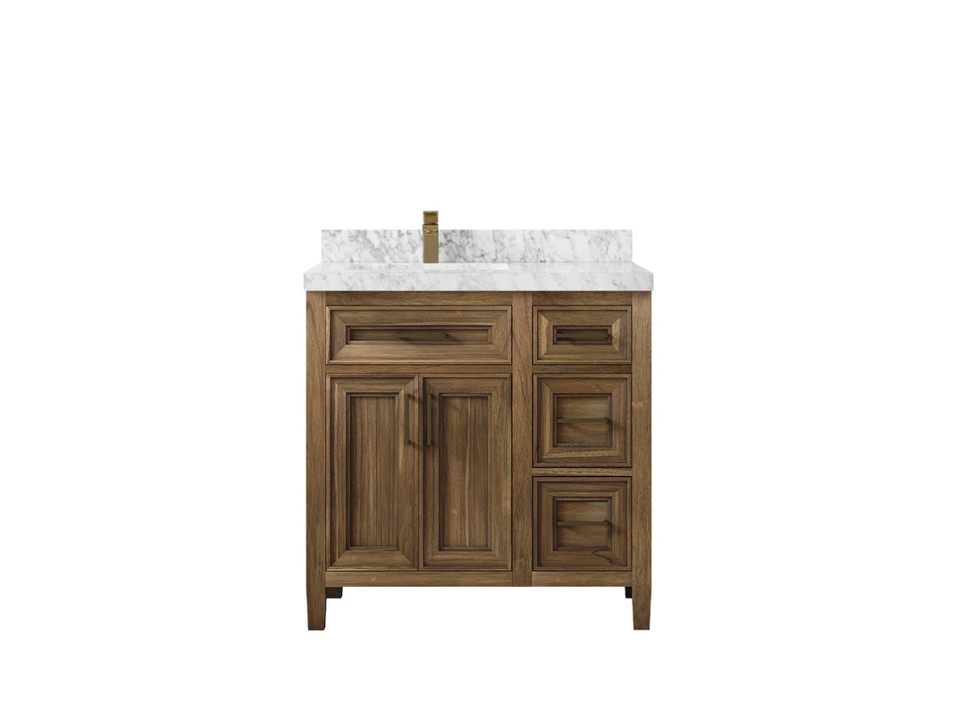 Santa Monica Teak Wood 36 in. W x 22 in. D Left Offset Sink Bathroom Vanity - Willow Bath and Vanity