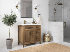 Santa Monica Teak Wood 36 in. W x 22 in. D Left Offset Sink Bathroom Vanity - photo 2