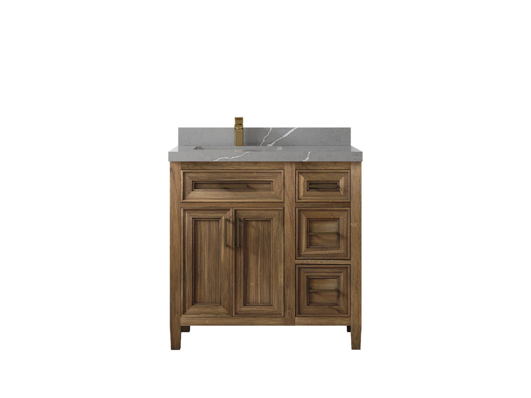 Santa Monica Teak Wood 36 in. W x 22 in. D Left Offset Sink Bathroom Vanity - Willow Bath and Vanity