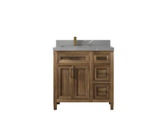 Santa Monica Teak Wood 36 in. W x 22 in. D Left Offset Sink Bathroom Vanity - photo 40