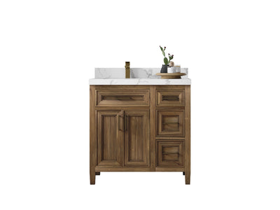 Santa Monica Teak Wood 36 in. W x 22 in. D Left Offset Sink Bathroom Vanity - Willow Bath and Vanity