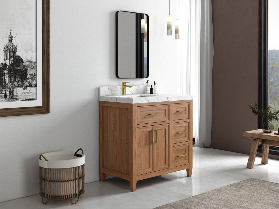 Santa Monica Teak Wood 36 in. W x 22 in. D Left Offset Sink Bathroom Vanity - Willow Bath and Vanity