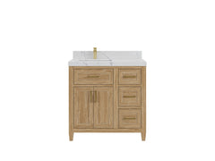 Santa Monica Teak Wood 36 in. W x 22 in. D Left Offset Sink Bathroom Vanity - photo 1