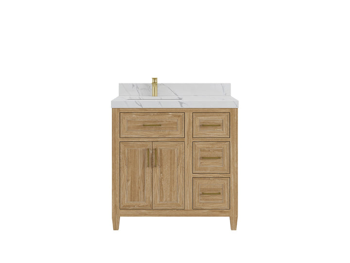 Santa Monica Teak Wood 36 in. W x 22 in. D Left Offset Sink Bathroom Vanity - photo 1