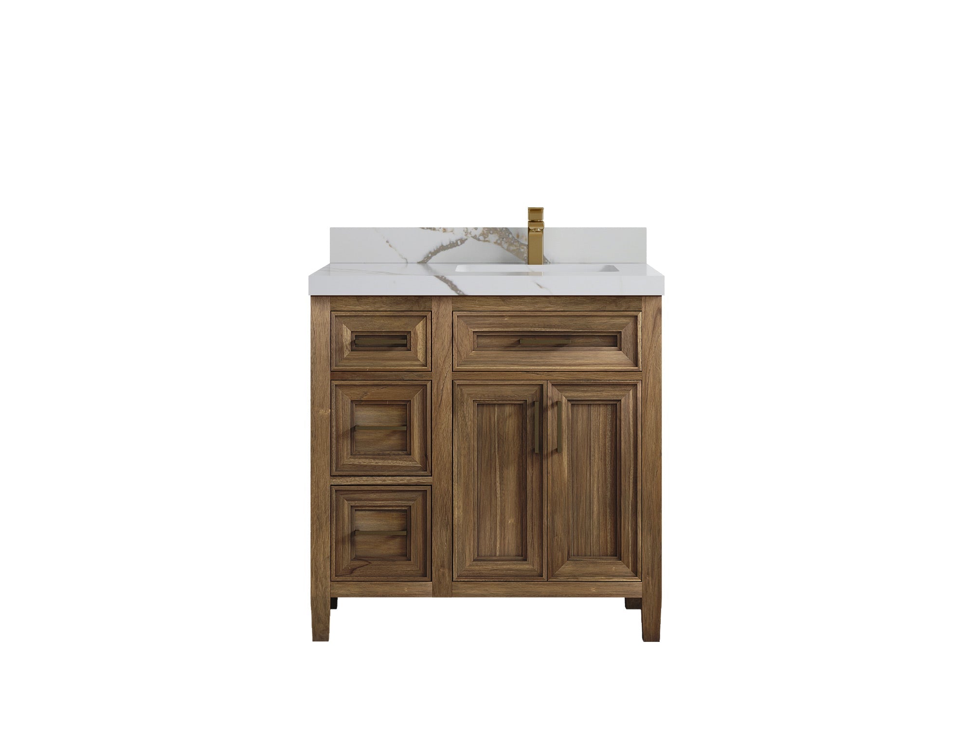 Santa Monica Teak Wood 36 in. W x 22 in. D Right Offset Sink Bathroom Vanity - Willow Bath and Vanity