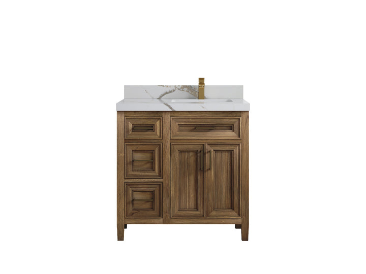 Santa Monica Teak Wood 36 in. W x 22 in. D Right Offset Sink Bathroom Vanity - photo 22