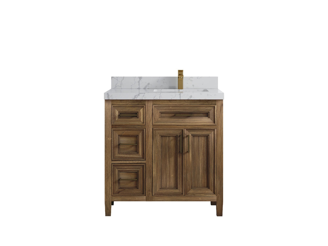 Santa Monica Teak Wood 36 in. W x 22 in. D Right Offset Sink Bathroom Vanity - Willow Bath and Vanity