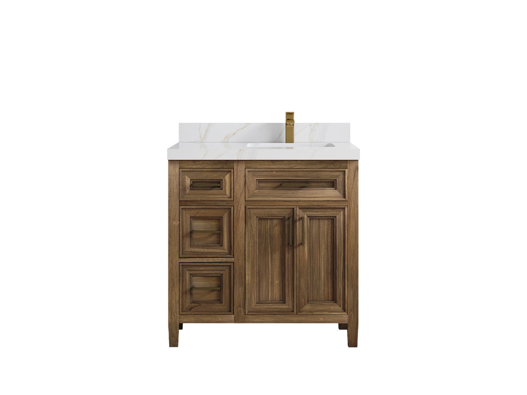 Santa Monica Teak Wood 36 in. W x 22 in. D Right Offset Sink Bathroom Vanity - Willow Bath and Vanity
