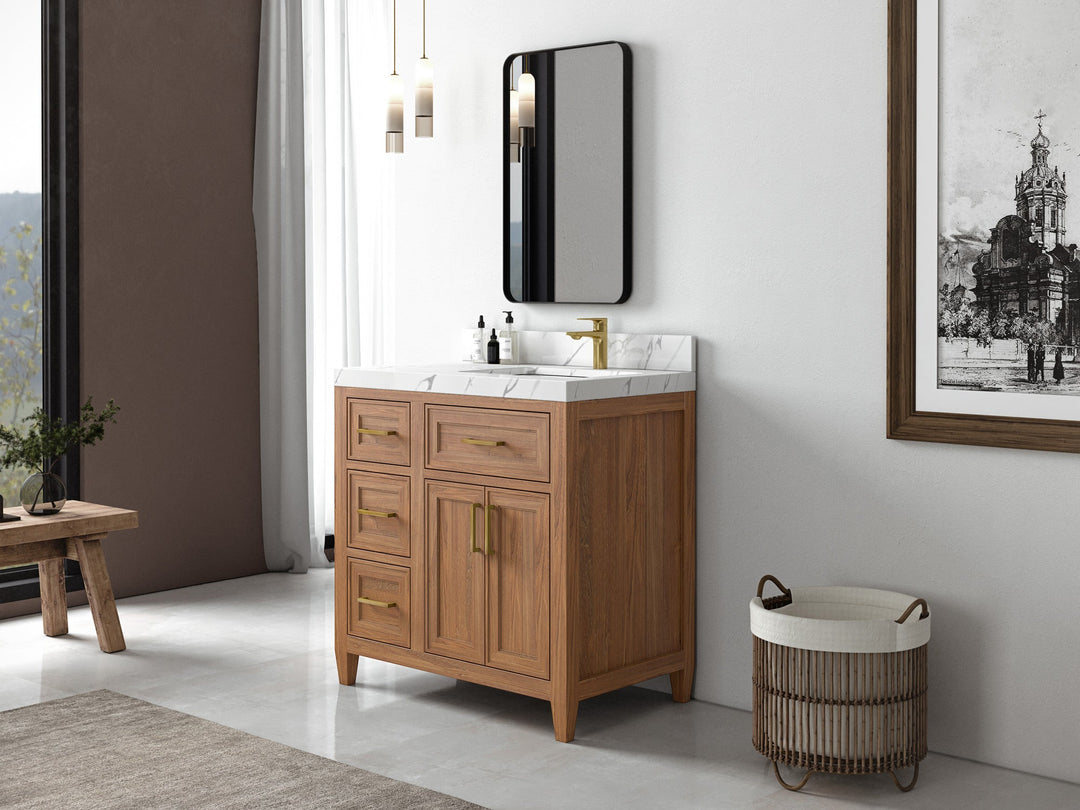 Santa Monica Teak Wood 36 in. W x 22 in. D Right Offset Sink Bathroom Vanity - Willow Bath and Vanity
