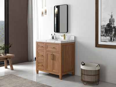 Santa Monica Teak Wood 36 in. W x 22 in. D Right Offset Sink Bathroom Vanity - Willow Bath and Vanity