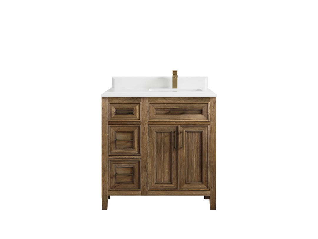 Santa Monica Teak Wood 36 in. W x 22 in. D Right Offset Sink Bathroom Vanity - Willow Bath and Vanity