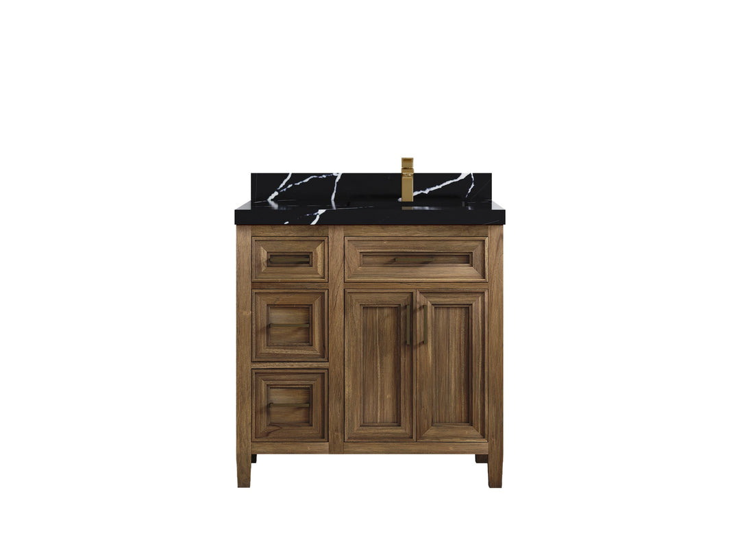 Santa Monica Teak Wood 36 in. W x 22 in. D Right Offset Sink Bathroom Vanity - Willow Bath and Vanity