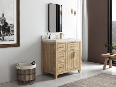 Santa Monica Teak Wood 36 in. W x 22 in. D Right Offset Sink Bathroom Vanity - Willow Bath and Vanity