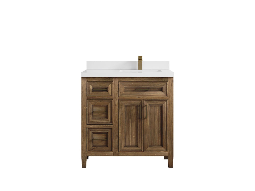 Santa Monica Teak Wood 36 in. W x 22 in. D Right Offset Sink Bathroom Vanity - Willow Bath and Vanity