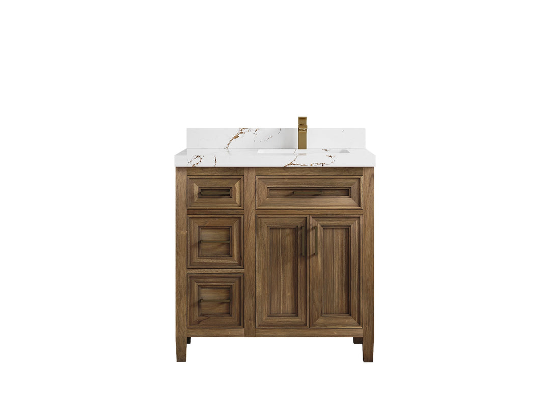 Santa Monica Teak Wood 36 in. W x 22 in. D Right Offset Sink Bathroom Vanity - Willow Bath and Vanity