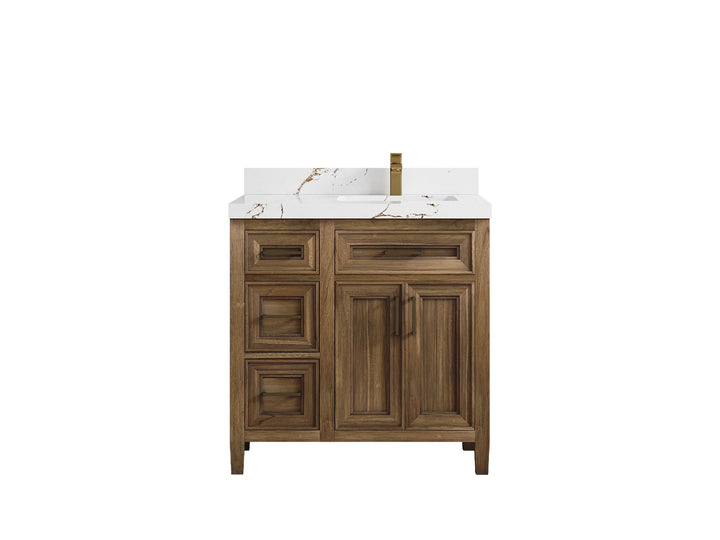 Santa Monica Teak Wood 36 in. W x 22 in. D Right Offset Sink Bathroom Vanity - photo 14