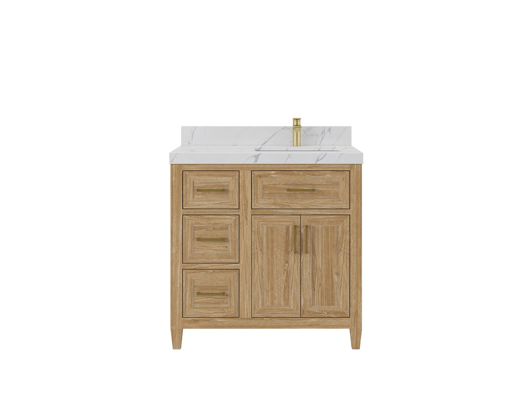 Santa Monica Teak Wood 36 in. W x 22 in. D Right Offset Sink Bathroom Vanity - Willow Bath and Vanity