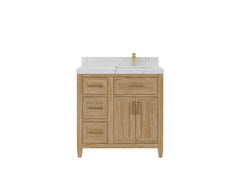Santa Monica Teak Wood 36 in. W x 22 in. D Right Offset Sink Bathroom Vanity - photo 1