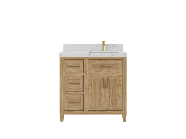 Santa Monica Teak Wood 36 in. W x 22 in. D Right Offset Sink Bathroom Vanity - photo 1