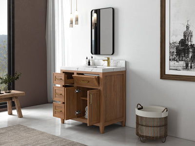 Santa Monica Teak Wood 36 in. W x 22 in. D Right Offset Sink Bathroom Vanity - Willow Bath and Vanity