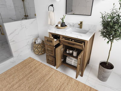 Santa Monica Teak Wood 36 in. W x 22 in. D Right Offset Sink Bathroom Vanity - Willow Bath and Vanity