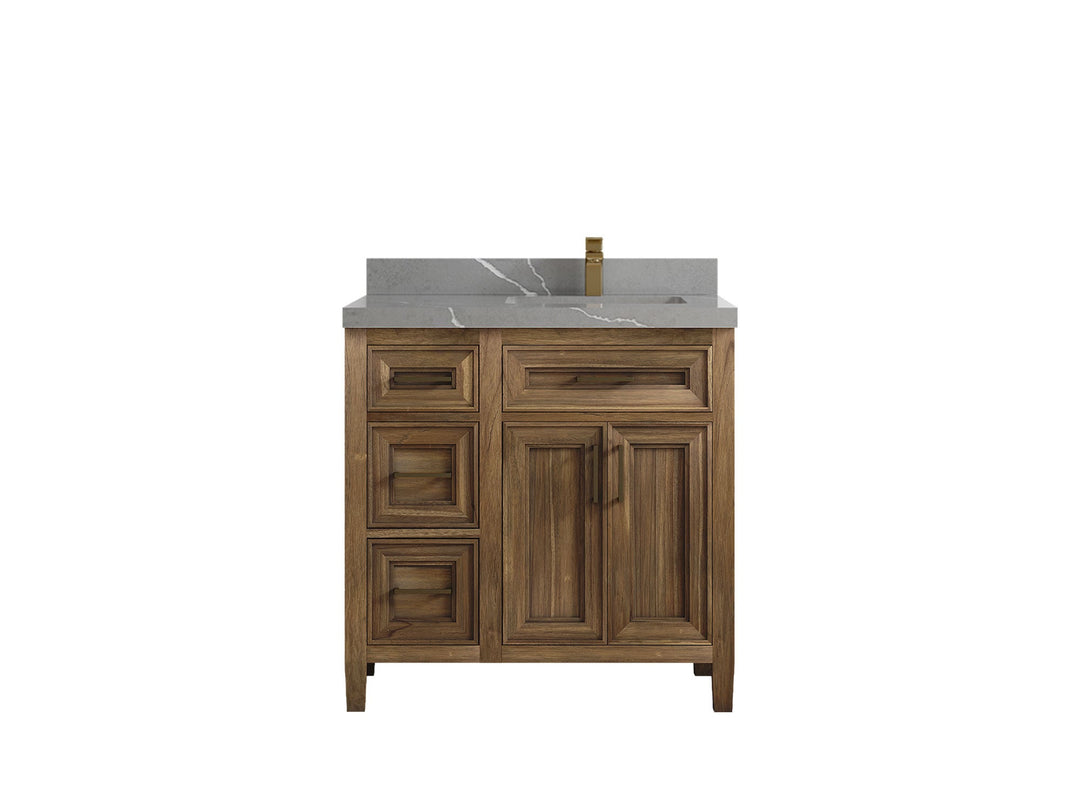 Santa Monica Teak Wood 36 in. W x 22 in. D Right Offset Sink Bathroom Vanity - Willow Bath and Vanity