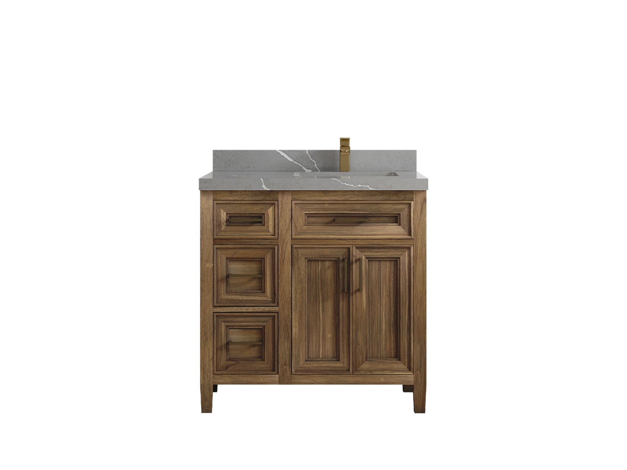 Santa Monica Teak Wood 36 in. W x 22 in. D Right Offset Sink Bathroom Vanity - Willow Bath and Vanity