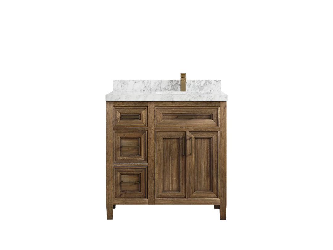 Santa Monica Teak Wood 36 in. W x 22 in. D Right Offset Sink Bathroom Vanity - Willow Bath and Vanity