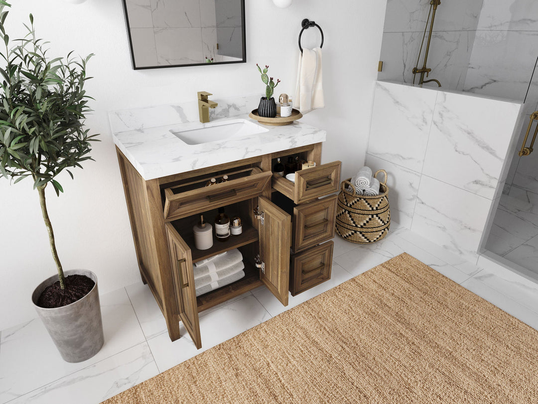 Santa Monica Teak Wood 36 in. W x 22 in. D Single Sink Bathroom Vanity - Willow Bath and Vanity
