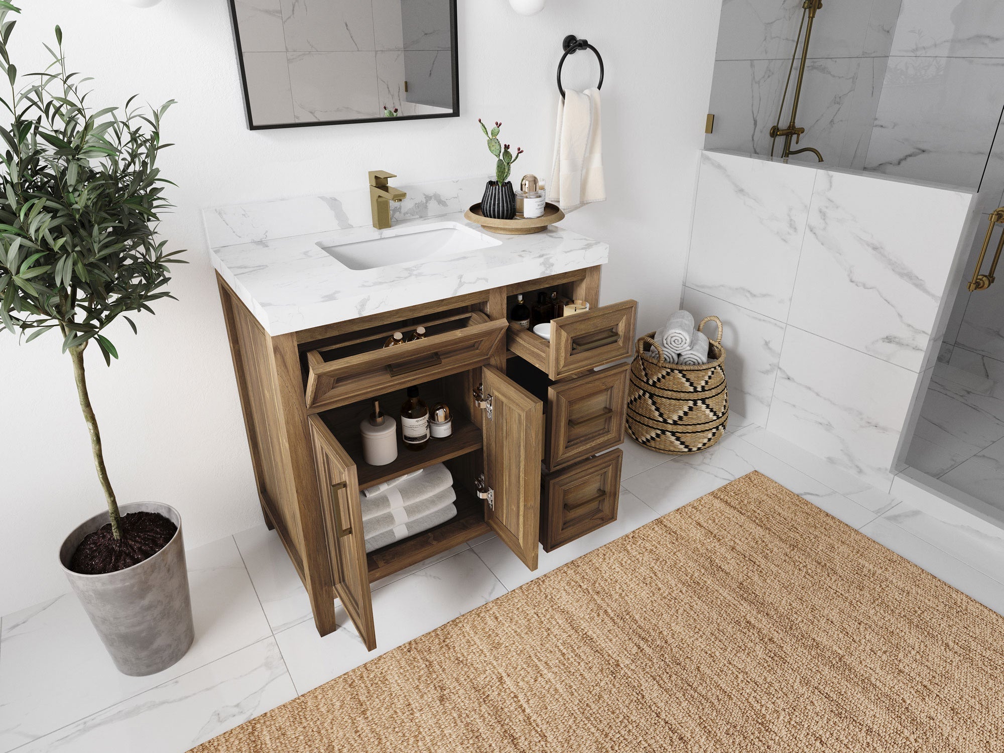 Santa Monica Teak Wood 36 in. W x 22 in. D Single Sink Bathroom Vanity - Willow Bath and Vanity