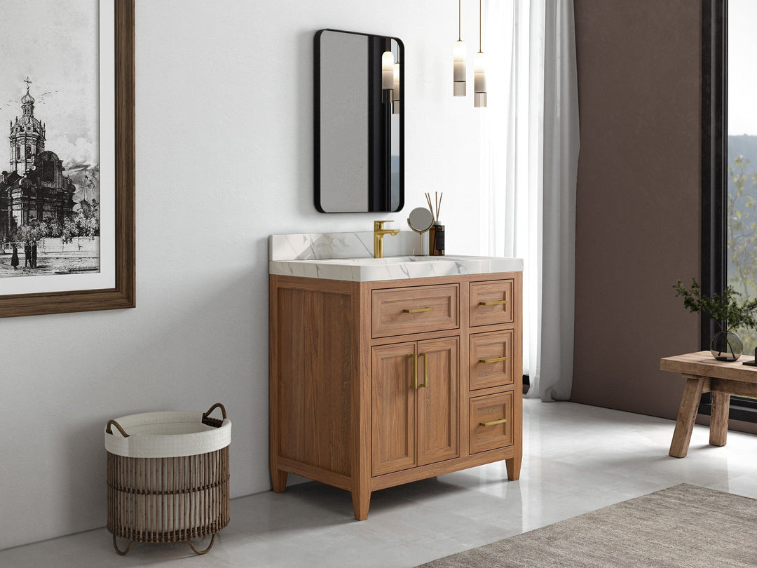 Santa Monica Teak Wood 36 in. W x 22 in. D Single Sink Bathroom Vanity - Willow Bath and Vanity