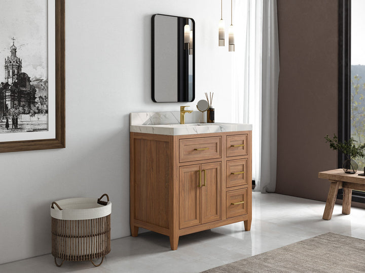 Santa Monica Teak Wood 36 in. W x 22 in. D Single Sink Bathroom Vanity - photo 2