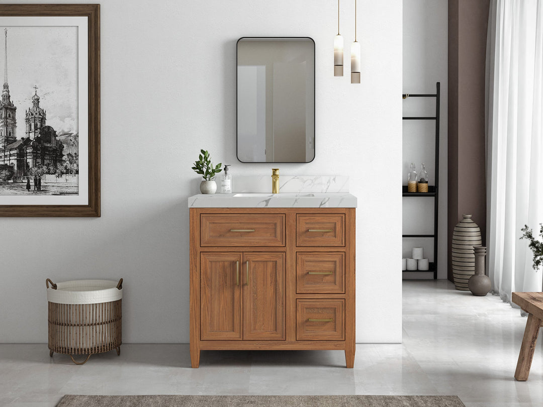 Santa Monica Teak Wood 36 in. W x 22 in. D Single Sink Bathroom Vanity - Willow Bath and Vanity