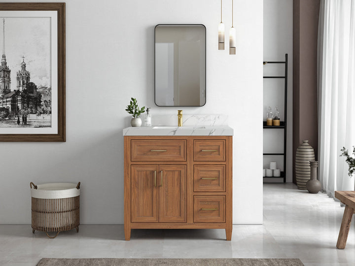 Santa Monica Teak Wood 36 in. W x 22 in. D Single Sink Bathroom Vanity - photo 4