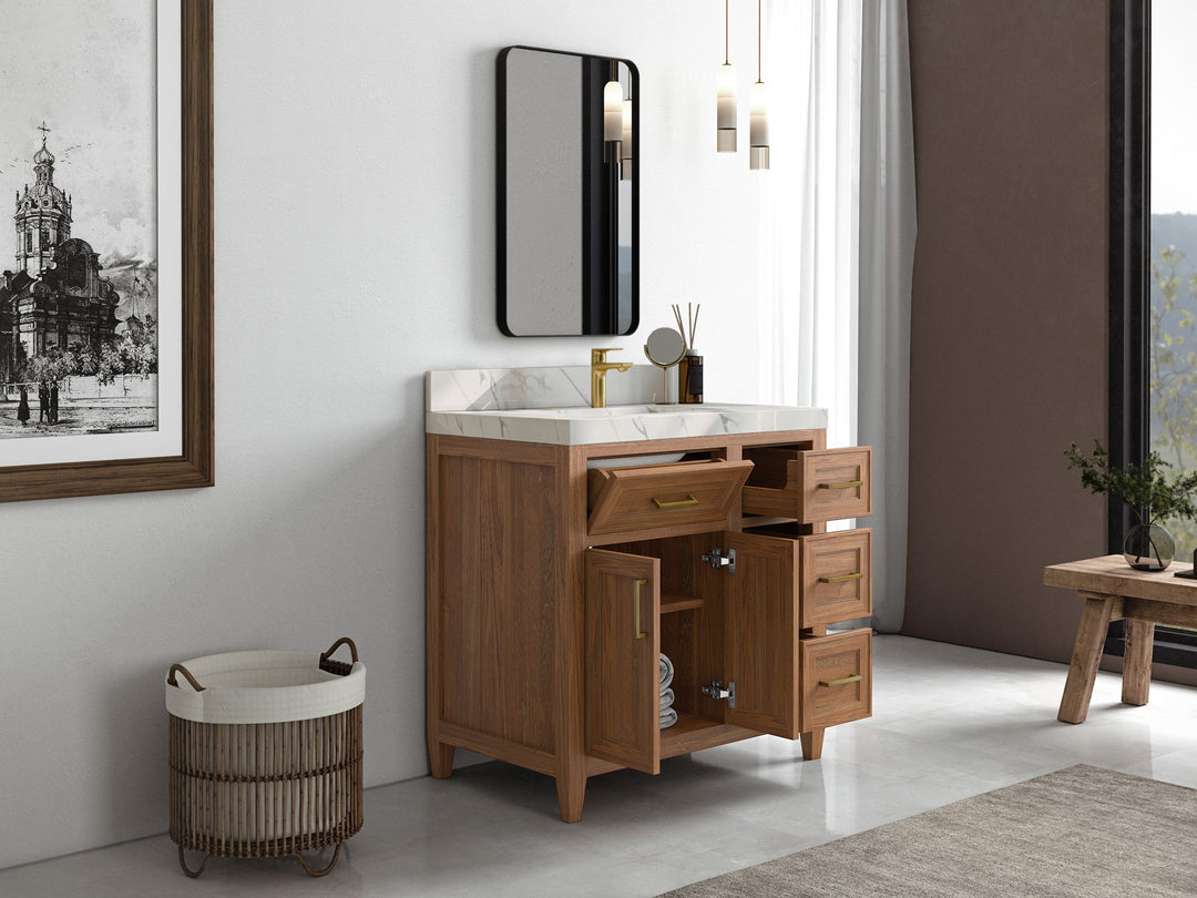 Santa Monica Teak Wood 36 in. W x 22 in. D Single Sink Bathroom Vanity - Willow Bath and Vanity