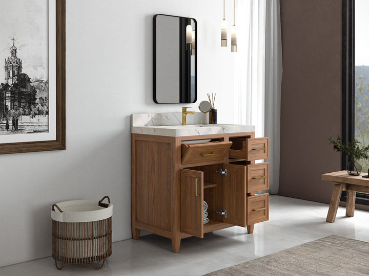 Santa Monica Teak Wood 36 in. W x 22 in. D Single Sink Bathroom Vanity - photo 3