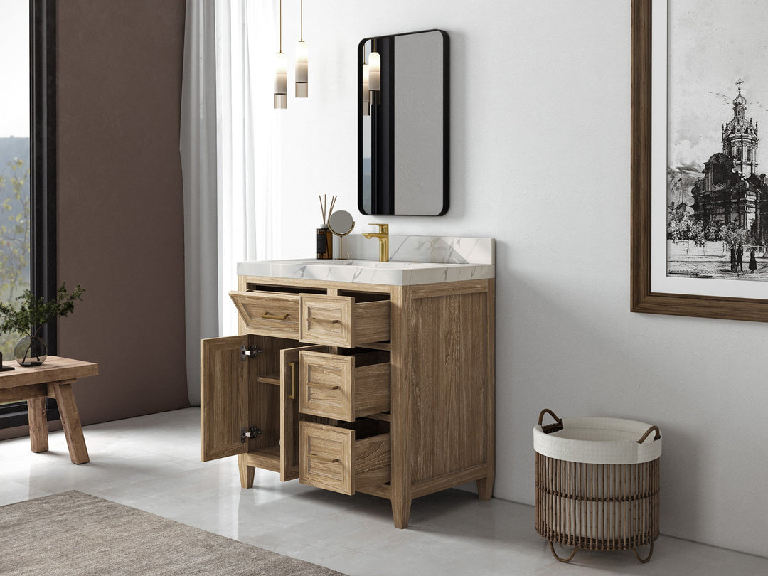 Santa Monica Teak Wood 36 in. W x 22 in. D Single Sink Bathroom Vanity - Willow Bath and Vanity