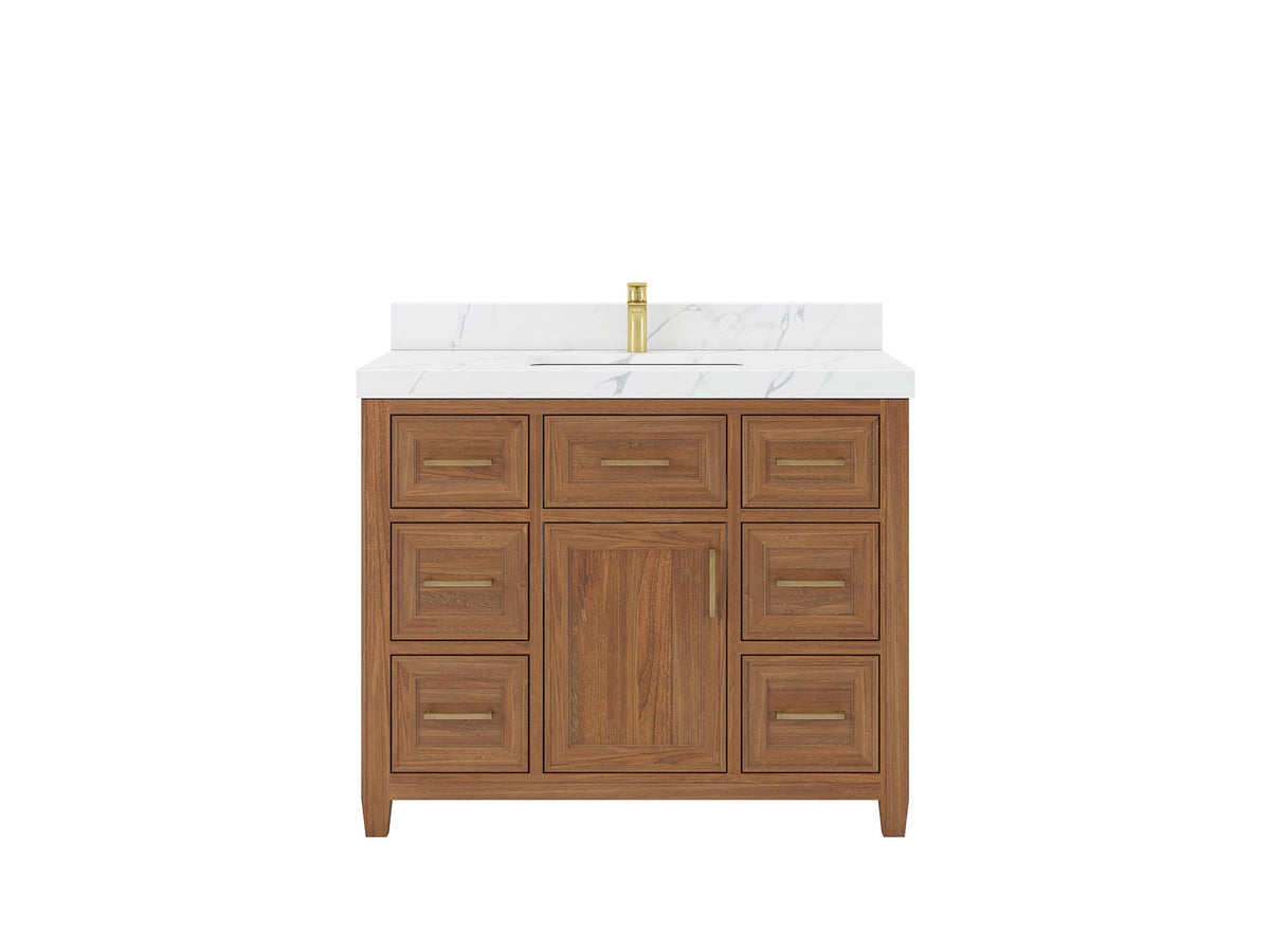 Santa Monica Teak Wood 42 in. W x 22 in. D Single Sink Bathroom Vanity - Willow Bath and Vanity