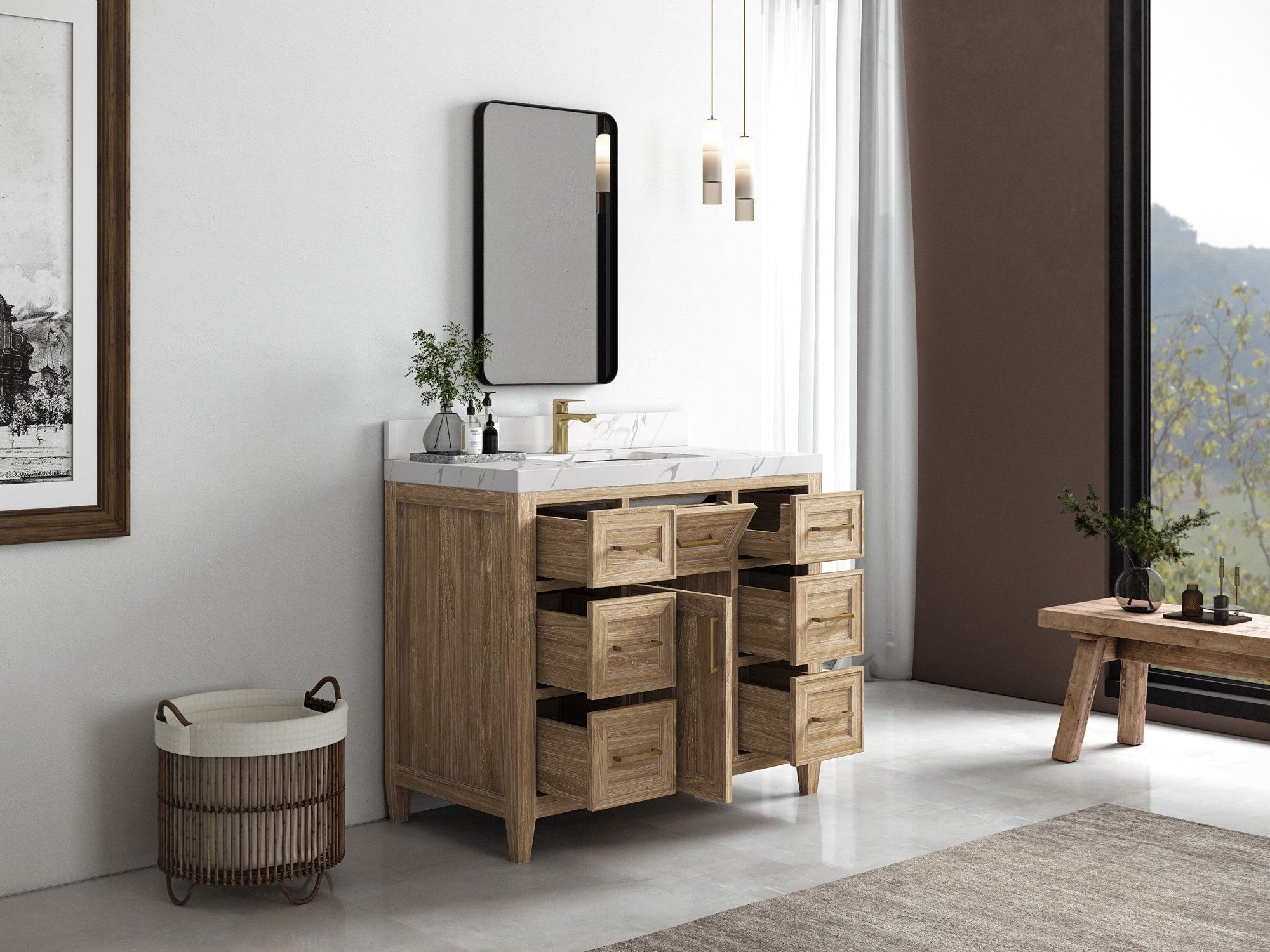Santa Monica Teak Wood 42 in. W x 22 in. D Single Sink Bathroom Vanity - Willow Bath and Vanity