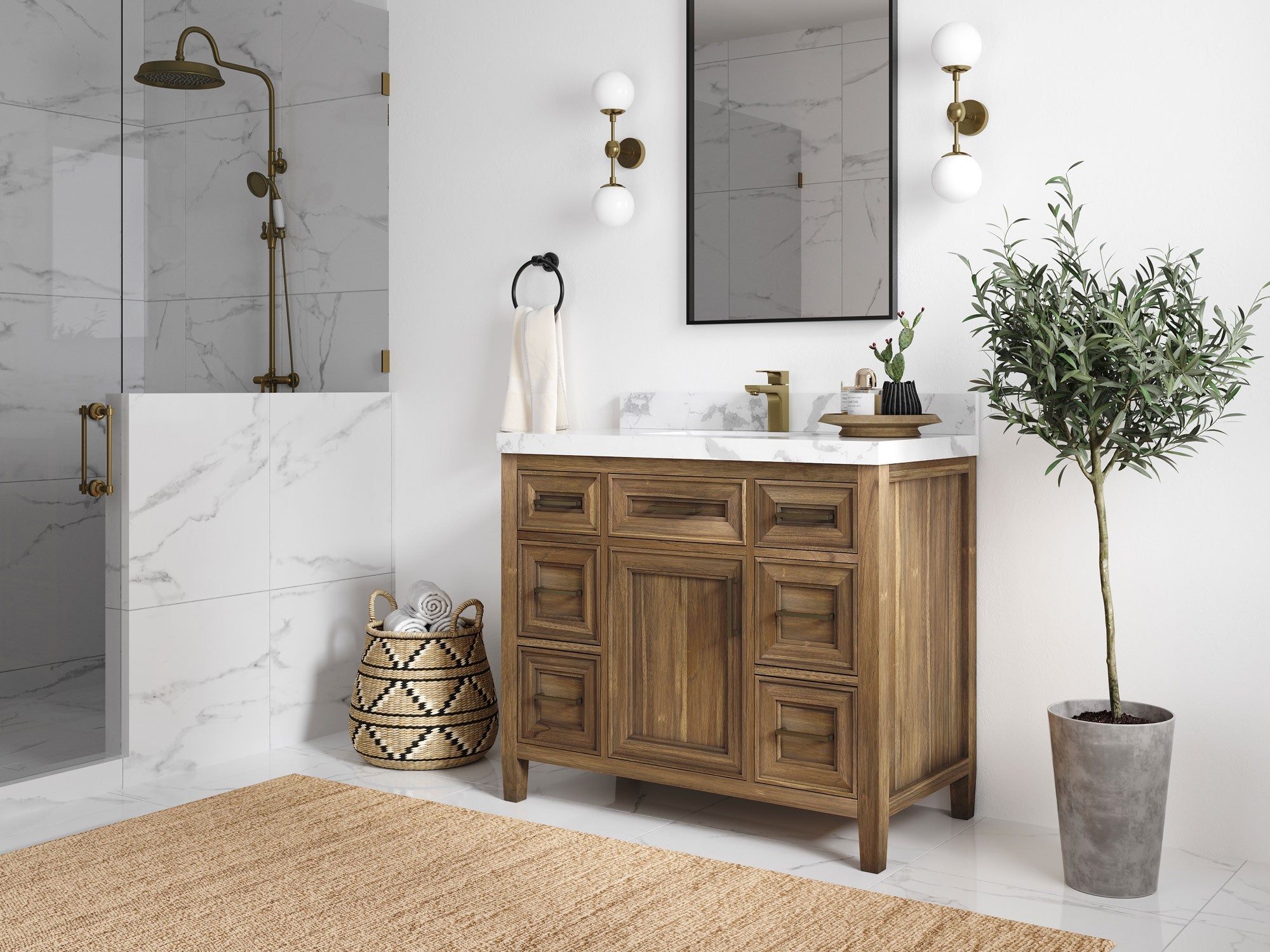 Santa Monica Teak Wood 42 in. W x 22 in. D Single Sink Bathroom Vanity - Willow Bath and Vanity