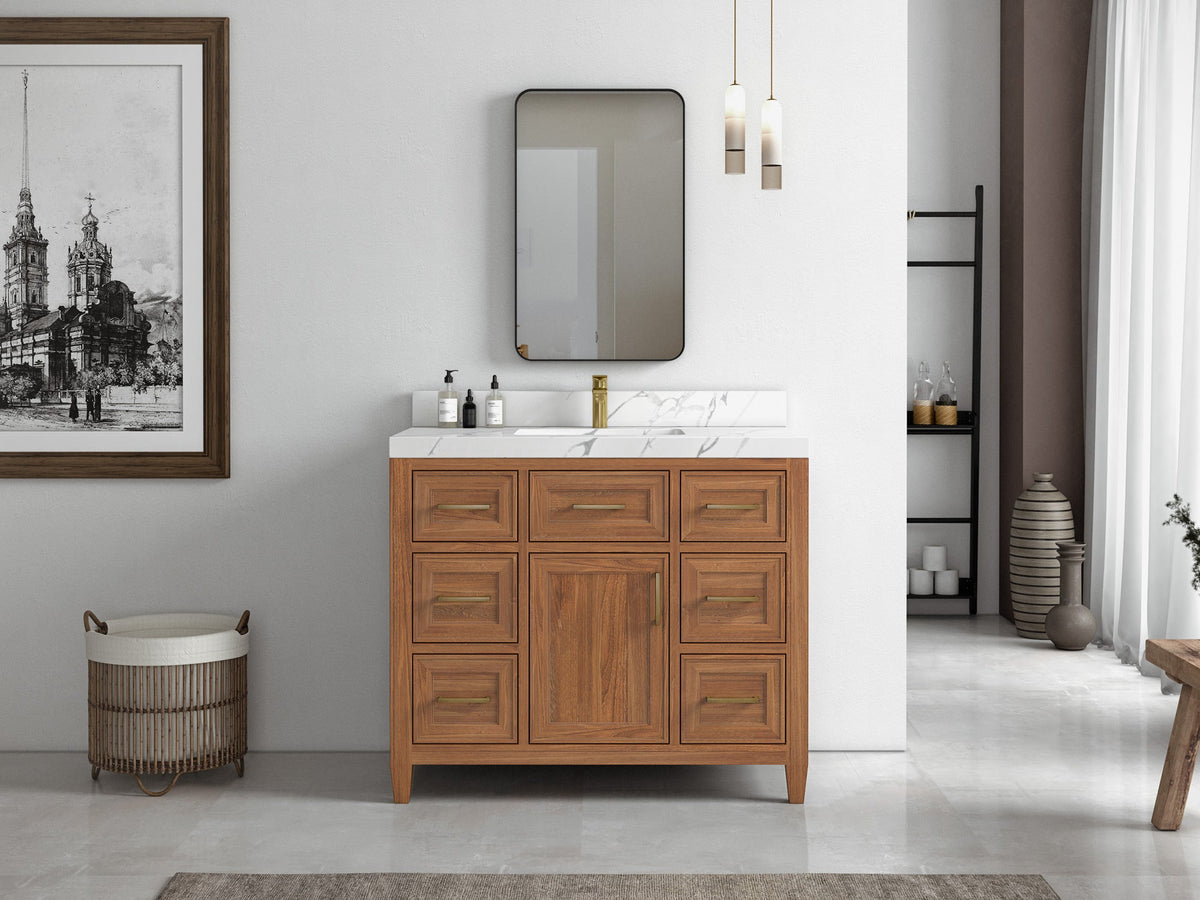 Santa Monica Teak Wood 42 in. W x 22 in. D Single Sink Bathroom Vanity - Willow Bath and Vanity